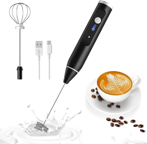Electric Milk Frother with Double Whisk, USB Rechargeable 2 in 1 Milk